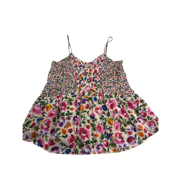 Madewell Womens Floral Silk Sleeveless Tank Top Size S Pleated Babydoll Fairy - Picture 1 of 9